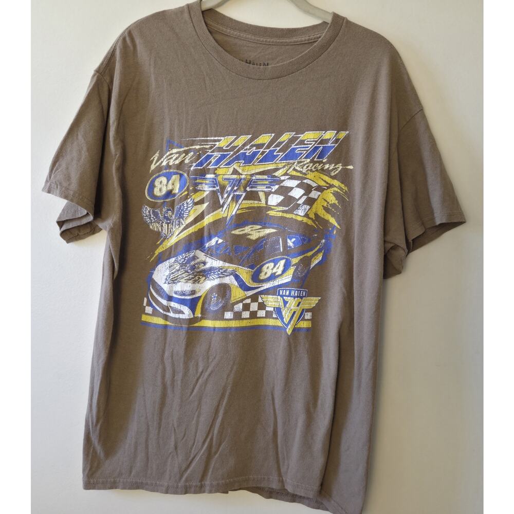 Van Halen Racing Brown Graphic T Shirt Mens Size L Brown Nascar Rock 80s